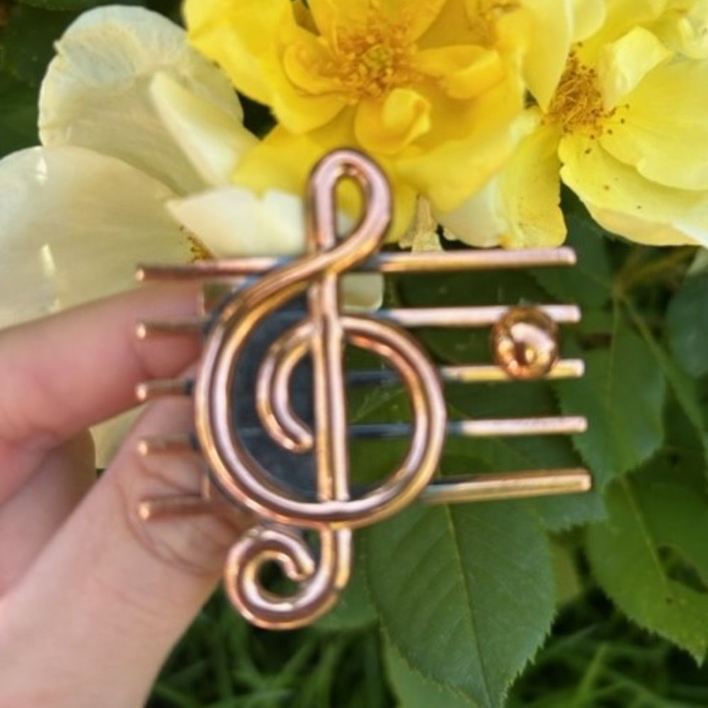 VTG RENOIR Copper Musical Note BROOCH - Picture 4 of 7